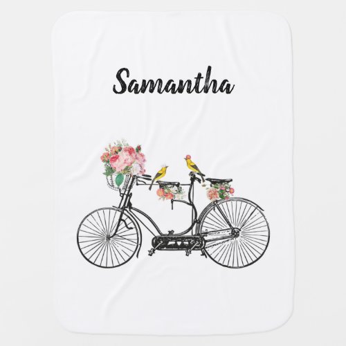 Romantic Vintage Bicycle Flowers  Birds Pink Baby Blanket