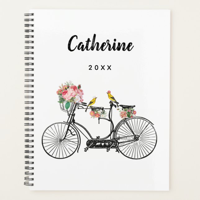 Romantic Vintage Bicycle Flowers & Birds Planner (Front)