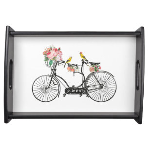 Romantic Vintage Bicycle Flowers & Birds Serving Tray