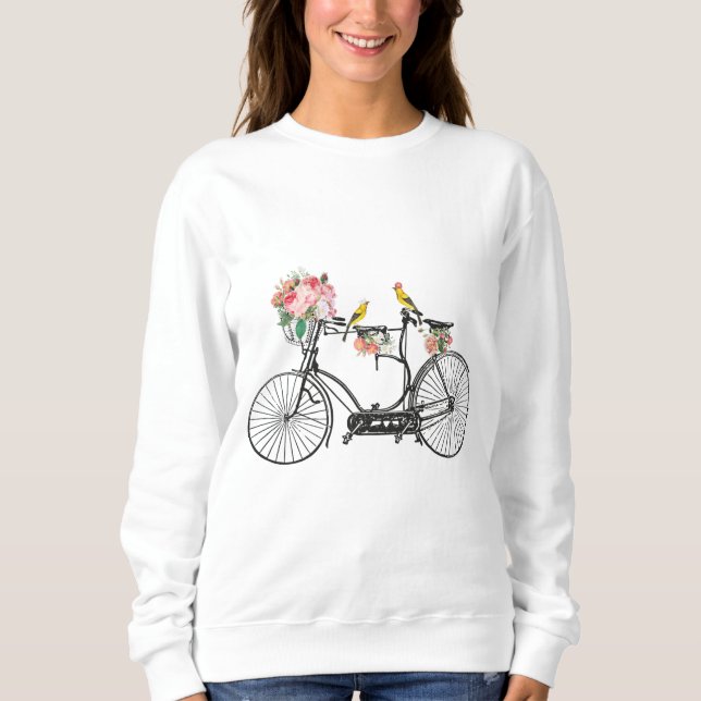 Romantic Vintage Bicycle Flowers & Birds Sweatshirt (Front)