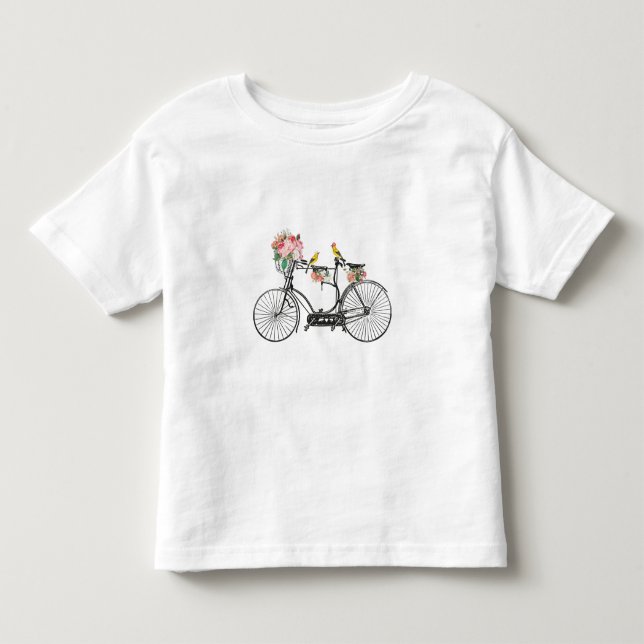 Romantic Vintage Bicycle Flowers & Birds Toddler T-shirt (Front)