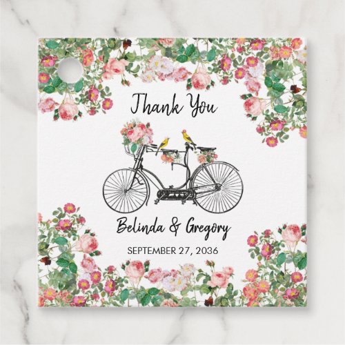 Romantic Vintage Bicycle Flowers  Birds Wedding  Favor Tags