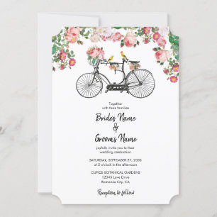 Romantic Vintage Bicycle Flowers & Birds Wedding Invitation
