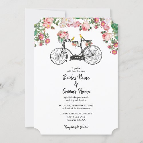 Romantic Vintage Bicycle Flowers  Birds Wedding Invitation