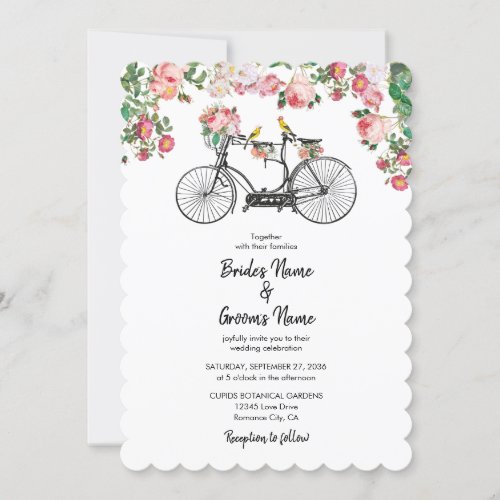 Romantic Vintage Bicycle Flowers  Birds Wedding Invitation