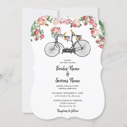 Romantic Vintage Bicycle Flowers  Birds Wedding Invitation