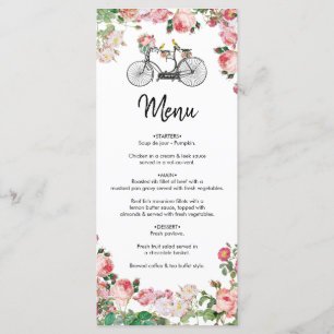 Romantic Vintage Bicycle Flowers & Birds Wedding Menu