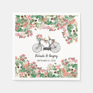 Romantic Vintage Bicycle Flowers & Birds Wedding Napkins