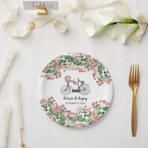 Romantic Vintage Bicycle Flowers  Birds Wedding  Paper Plates