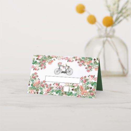 Romantic Vintage Bicycle Flowers  Birds Wedding Place Card