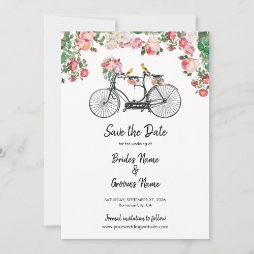 Romantic Vintage Bicycle Flowers  Birds Wedding  Save The Date