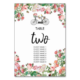 Romantic Vintage Bicycle Flowers & Birds Wedding Table Number