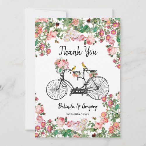 Romantic Vintage Bicycle Flowers  Birds Wedding Thank You Card