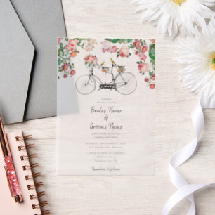 Romantic Vintage Bicycle Flowers & Birds Wedding Vellum Invitations