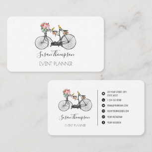 Romantic Vintage Bicycle Flowers Event Planner Business Card