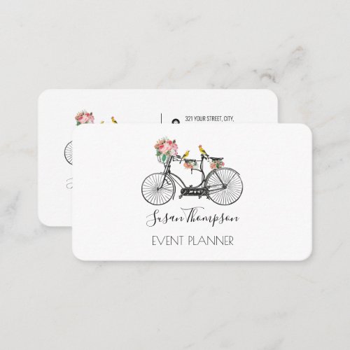Romantic Vintage Bicycle Flowers Event Planner Business Card
