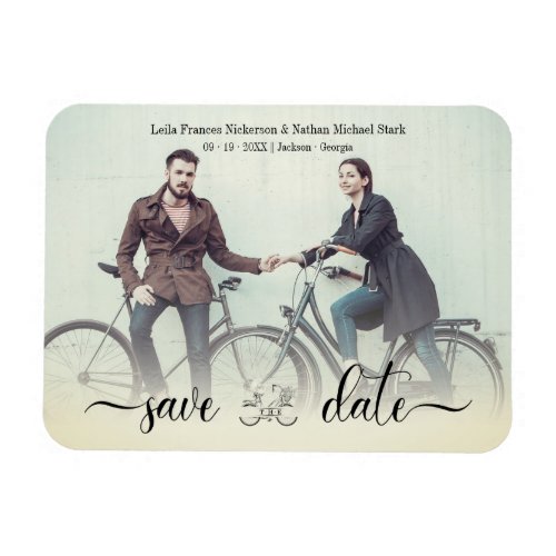 Romantic Vintage Bike Custom Wedding Couple Photo Magnet