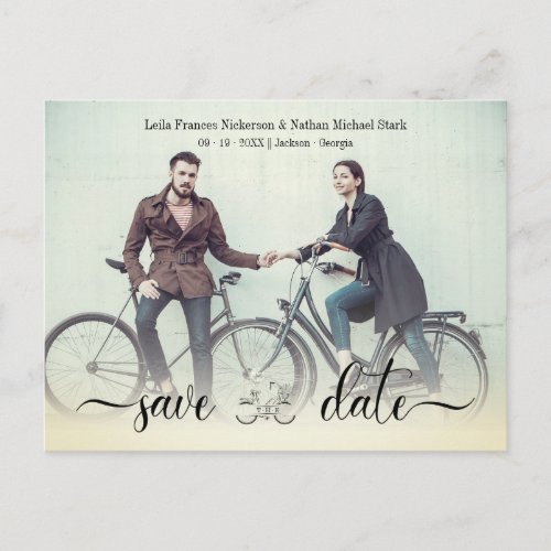 Romantic Vintage Bike Custom Wedding Couple Photo Postcard