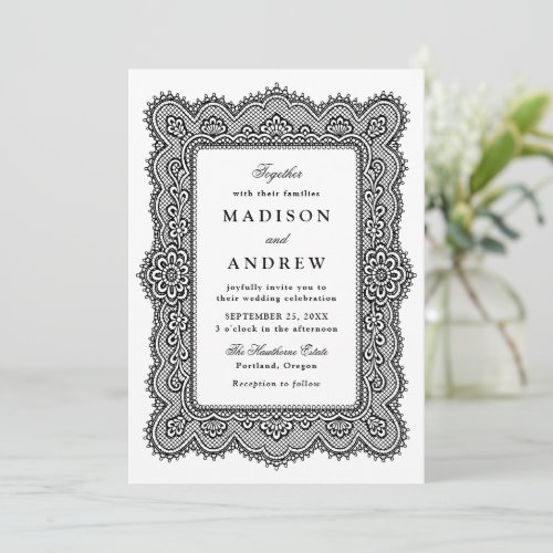 Romantic Vintage Black Lace Wedding Invitation