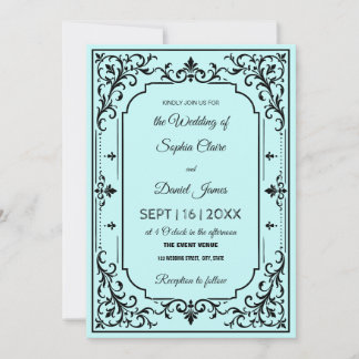 Romantic Vintage Blue Wedding Invitation
