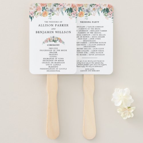 Romantic Vintage Blush Flowers Wedding Program Fan