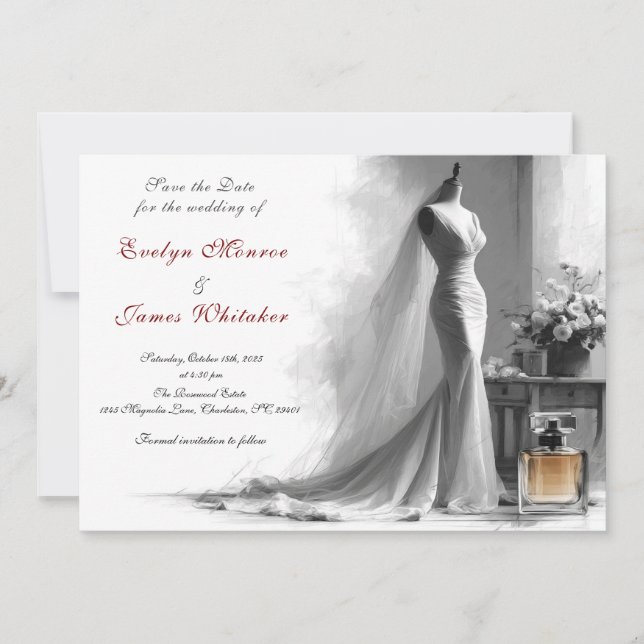 Romantic Vintage Bridal Wedding Save the date Invitation (Front)