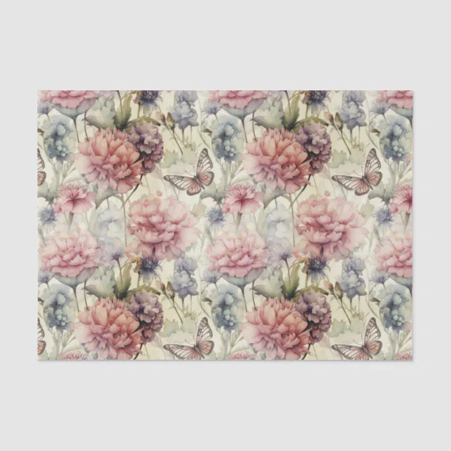 Romantic Vintage Butterflies and Flowers Decoupage Tissue Paper | Zazzle