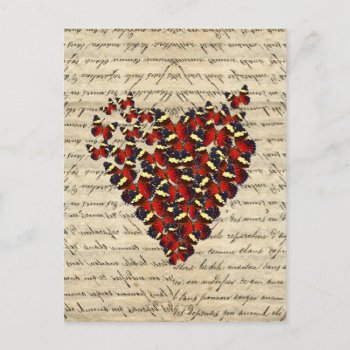 Romantic Vintage Butterfly Heart Postcard by vintageprintstore at Zazzle