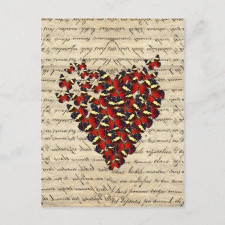 Romantic Vintage Butterfly Heart Postcard