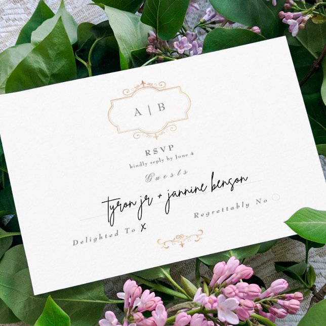 romantic vintage classic gold monogram wedding RSVP card (Creator Uploaded)