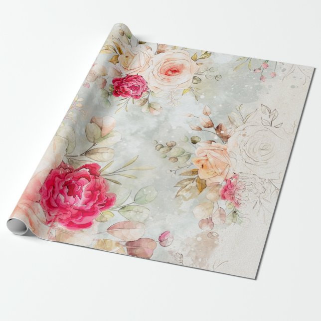*~* Romantic Vintage Classic Rustic Flowers AR26 Wrapping Paper (Unrolled)