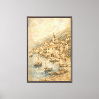 Romantic Vintage Coastal Village Canvas Print