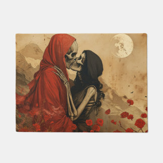Romantic vintage Death Kiss Skeleton in love Doormat