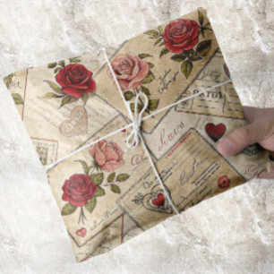 Romantic Vintage Decoupage Roses Hearts Letters Tissue Paper