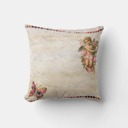 Romantic vintage design butterfly angel art on  throw pillow