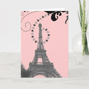Romantic Vintage eiffel tower Paris Wedding Letterpress Thank You Card