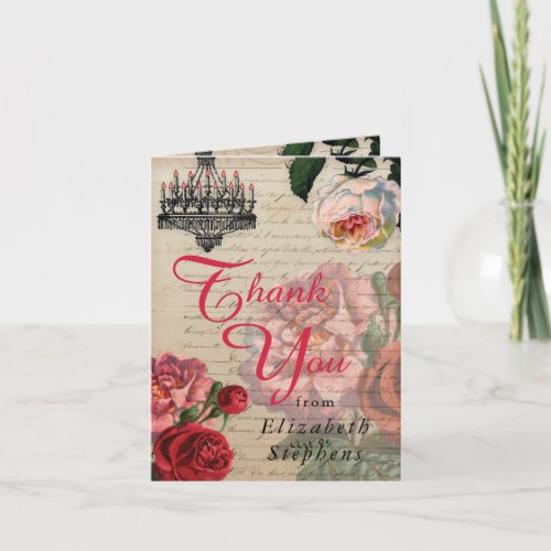 Romantic Vintage Ephemera Floral Thank You