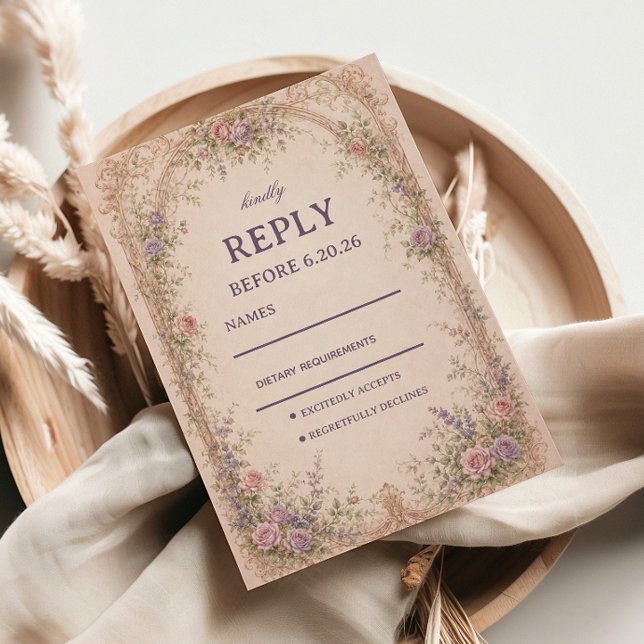 Romantic Vintage Floral Arch RSVP Card (Creator Uploaded)