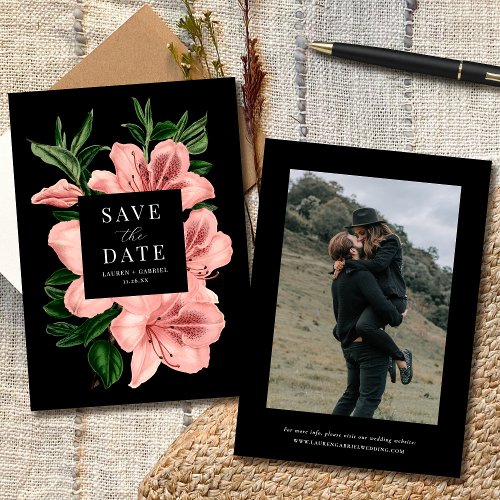 Romantic Vintage Floral Blush Pink Black Wedding Save The Date