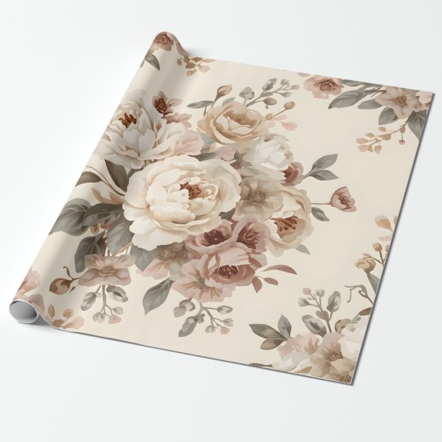 Romantic Vintage Floral Bouquet Pattern Wrapping Paper (Unrolled)