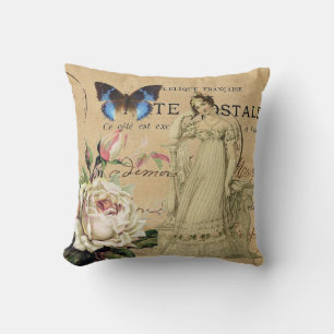 Romantic vintage floral Georgian fashion plate Throw Pillow