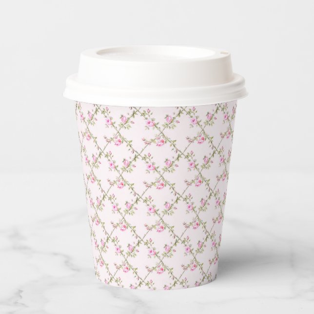 Romantic Vintage Floral Rose Trellis Paper Cups (Front)