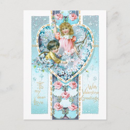 Romantic Vintage Floral Valentine Postcard