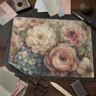 Romantic Vintage Florals in Pink Blue Decoupage Tissue Paper