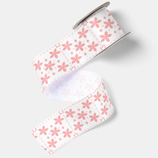 Romantic Vintage Flower Checkered Pink Floral Satin Ribbon