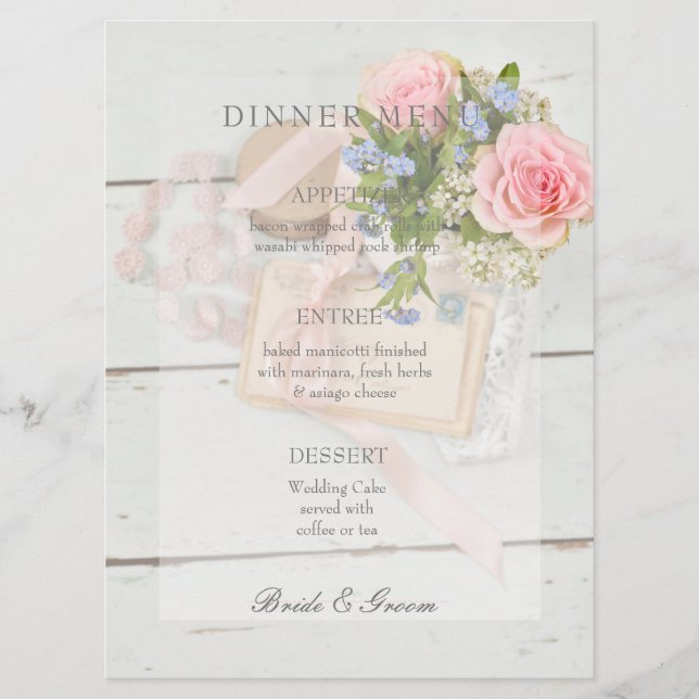 Romantic vintage  flower editable wedding menu (Front)
