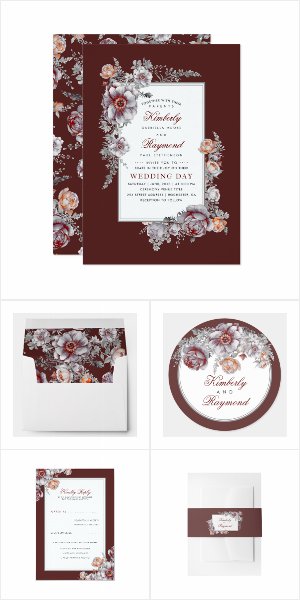 Romantic Vintage Flowers Wedding Invitation Set