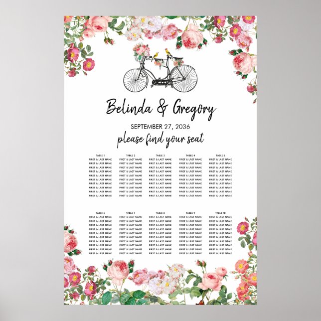 Romantic Vintage Flowers Wedding Seating Chart (Front)