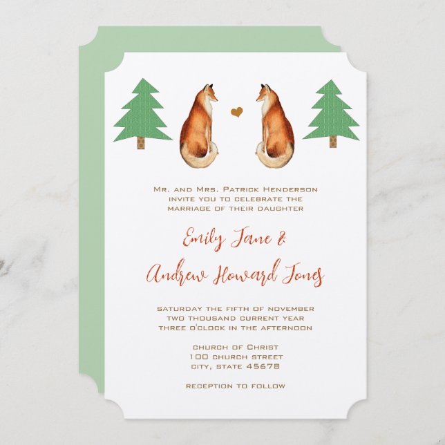 Romantic Vintage Fox Wedding Invitation (Front/Back)