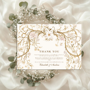 Romantic Vintage Gold Floral Frame Wedding Thank You Card